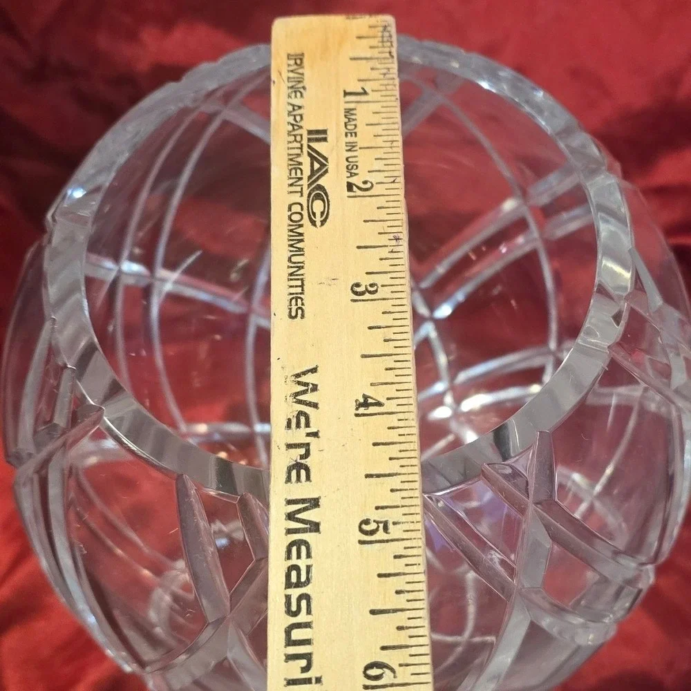 Vintage Heavy Cut Lead Crystal Rose Bowl Round Orb Vase Starburst Base 6 inch